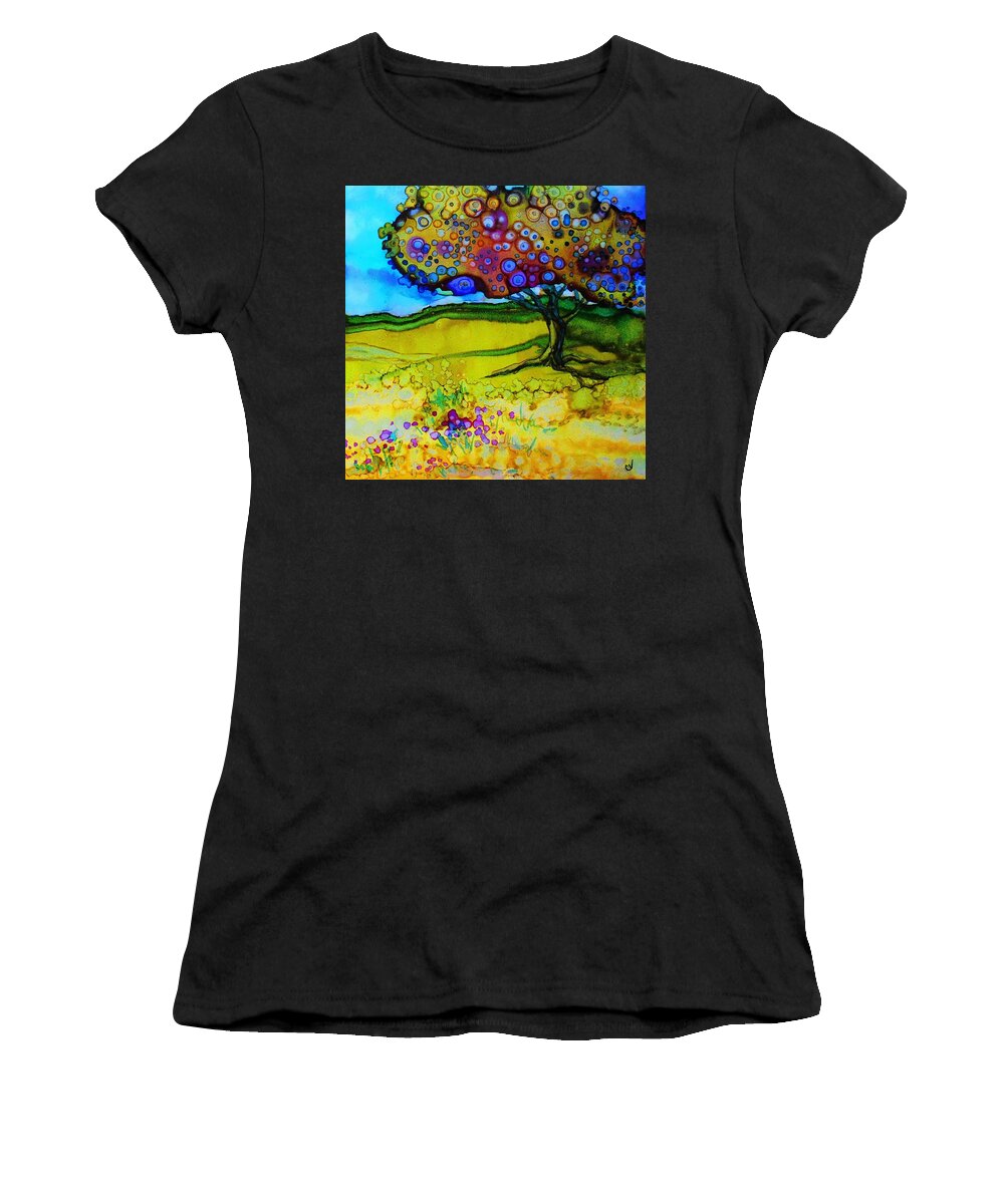 Alcohol Ink Women's T-Shirt featuring the painting A Little Shade - A 237 by Catherine Van Der Woerd