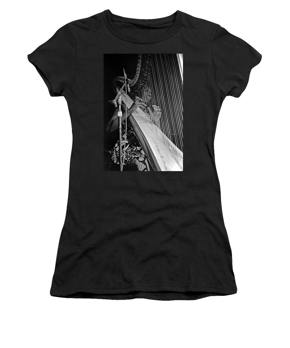 Coltrane Women's T-Shirt featuring the photograph Alice Coltrane on Harp by Lee Santa