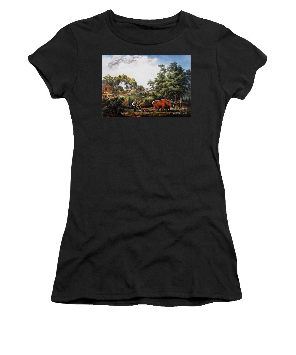 1853 Women's T-Shirt featuring the photograph American Farm Scene, 1853 by Granger