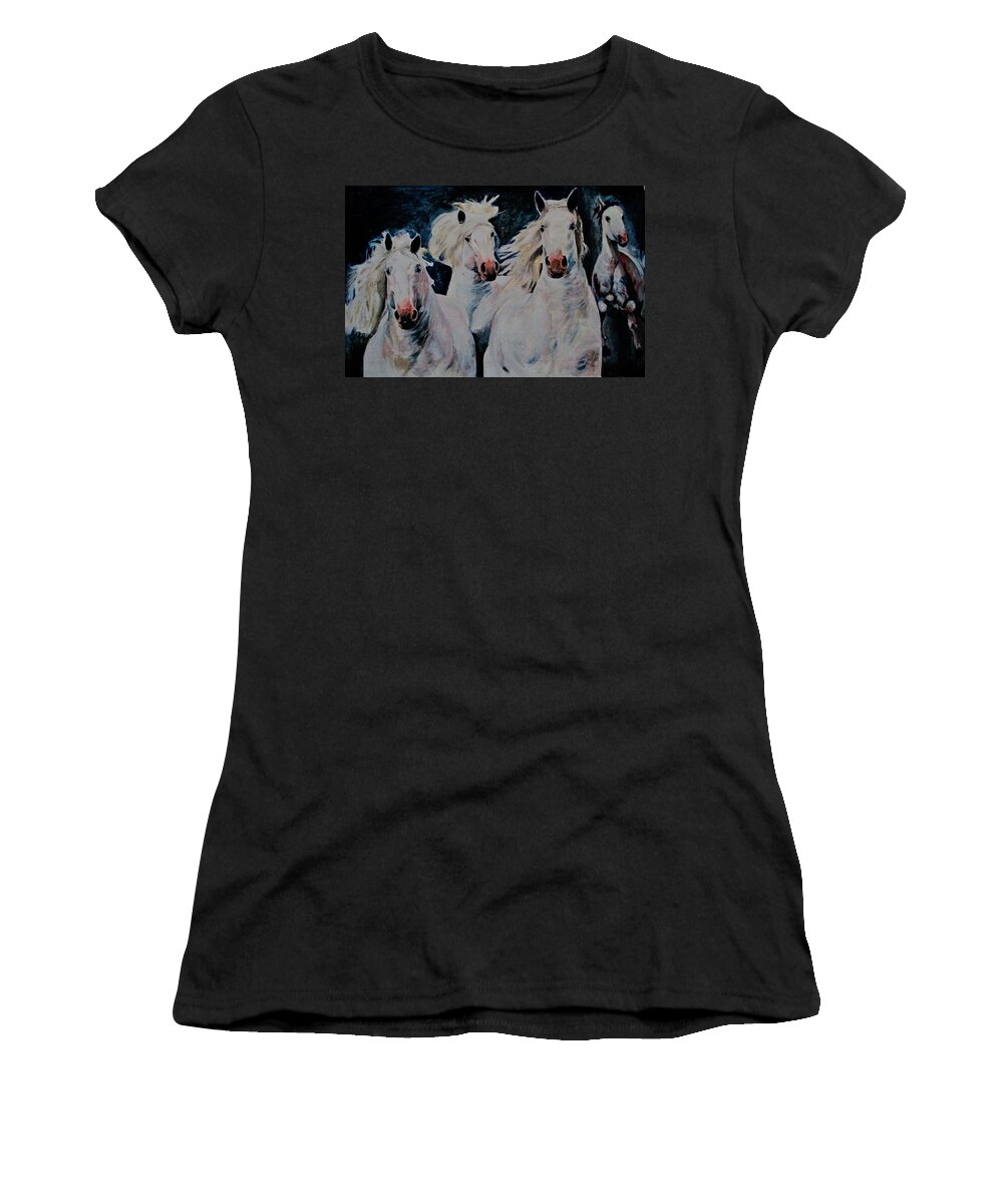 Horse Women's T-Shirt featuring the painting American white by Khalid Saeed