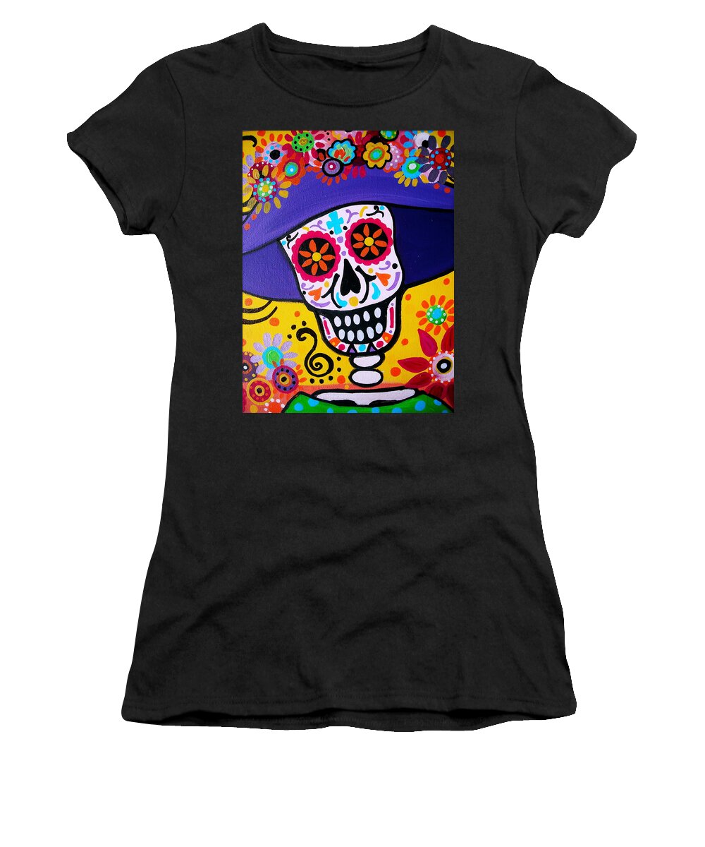 Day Of The Dead Women's T-Shirt featuring the painting Amiga Catrina Smile by Pristine Cartera Turkus