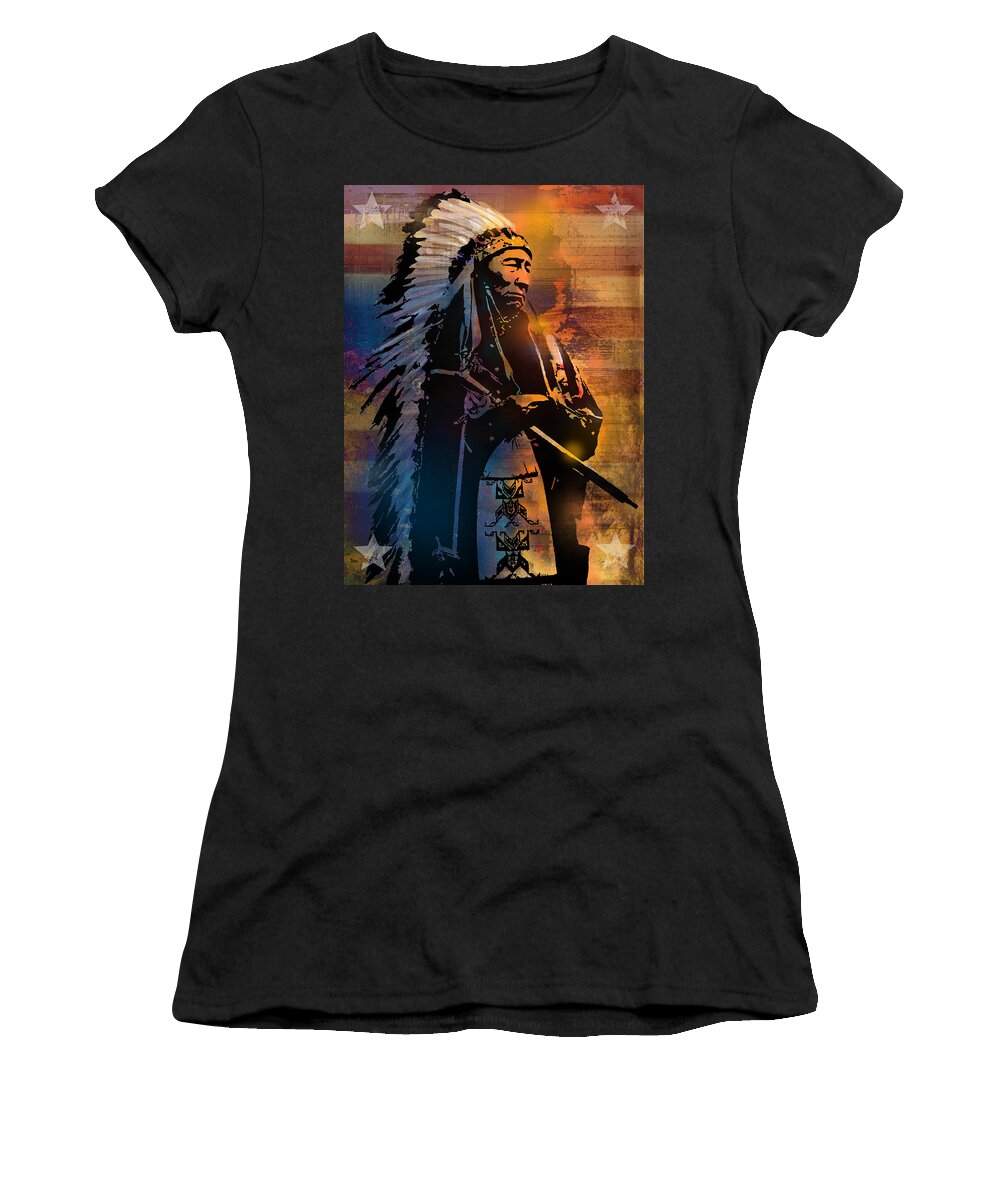 Native Americans Women's T-Shirt featuring the painting An American Sunrise by Paul Sachtleben