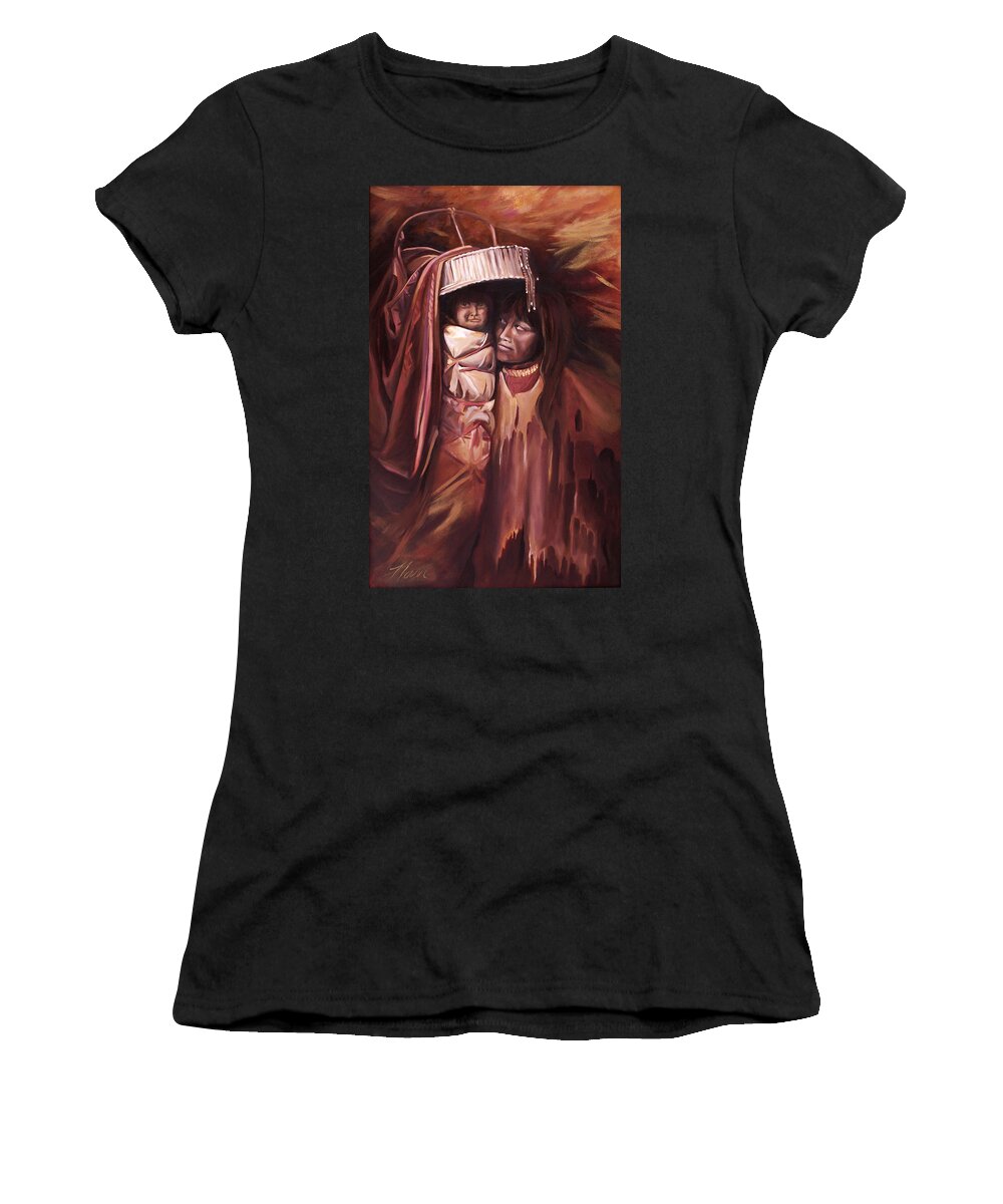 Native American Women's T-Shirt featuring the painting Apache Girl and Papoose by Nancy Griswold