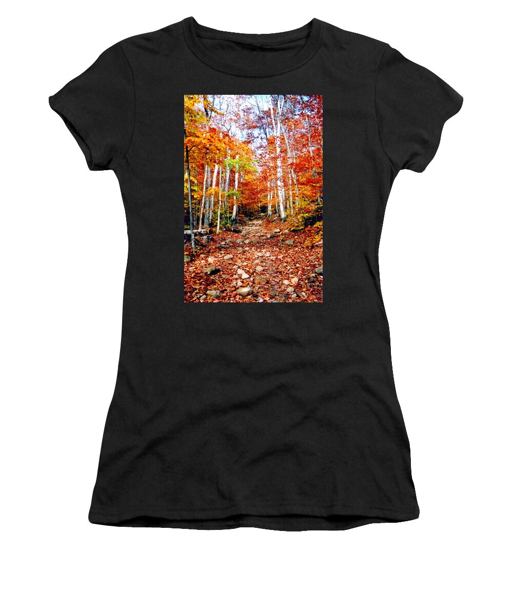 Orange Women's T-Shirt featuring the photograph Arethusa Falls Trail by Greg Fortier