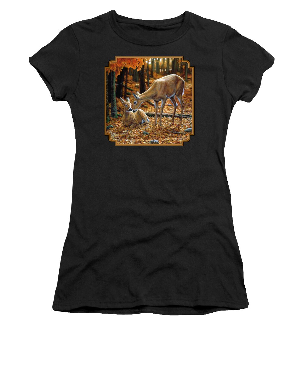 Deer Women's T-Shirt featuring the painting Whitetail Deer - Autumn Innocence 2 by Crista Forest