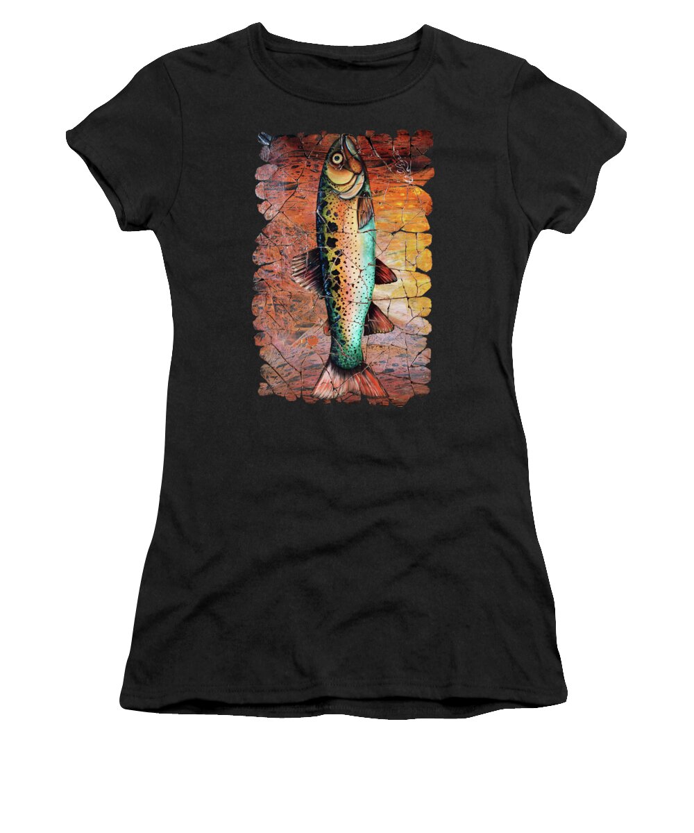 Mosaic Women's T-Shirt featuring the painting Vintage Red Trout Fresco Every Fisherman should have inspiring art and of course a Fisherman Prayer by OLena Art
