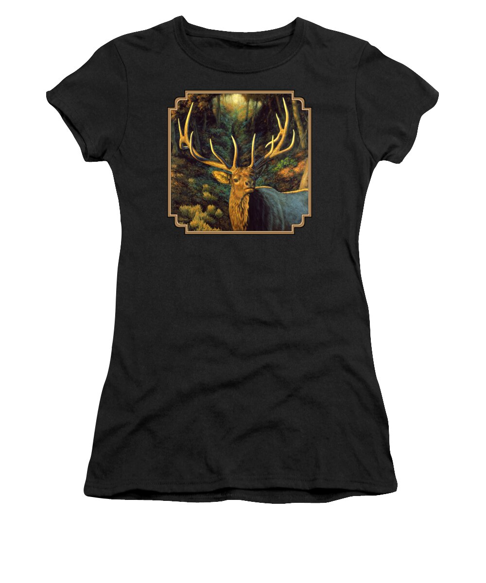 Elk Women's T-Shirt featuring the painting Elk Painting - Autumn Majesty by Crista Forest