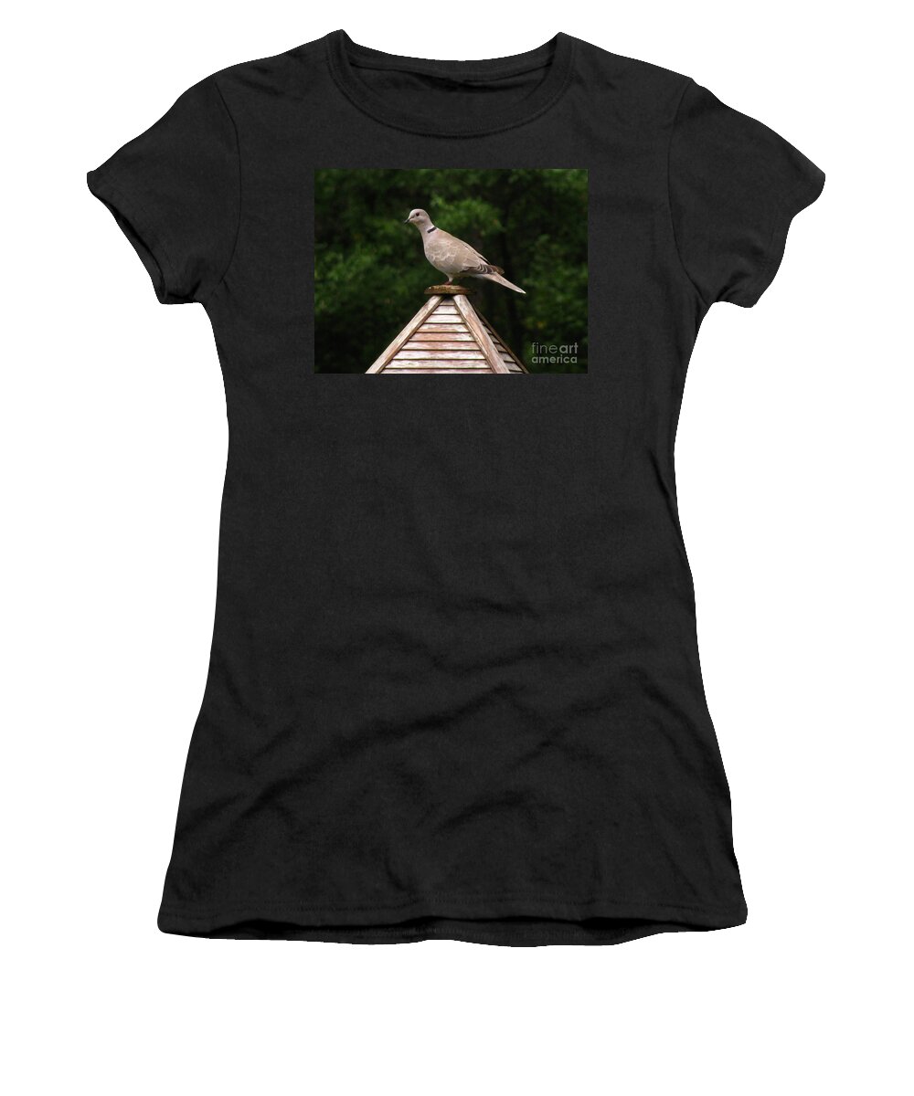 Bird Women's T-Shirt featuring the photograph At The Top of The Bird Feeder by Donna Brown