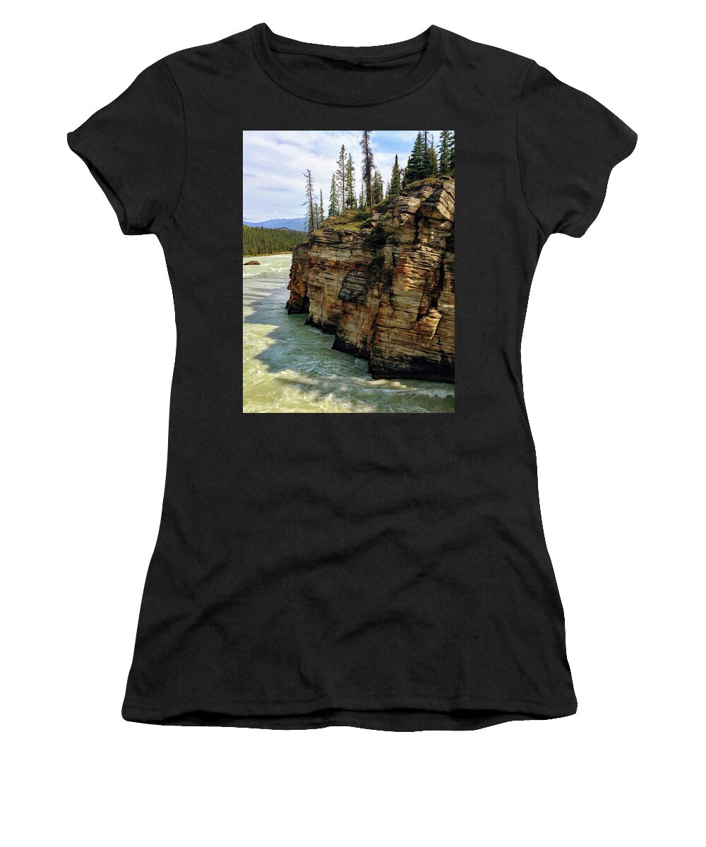 Rock Formation Women's T-Shirt featuring the photograph Athabasca Falls Rock Formation by David T Wilkinson