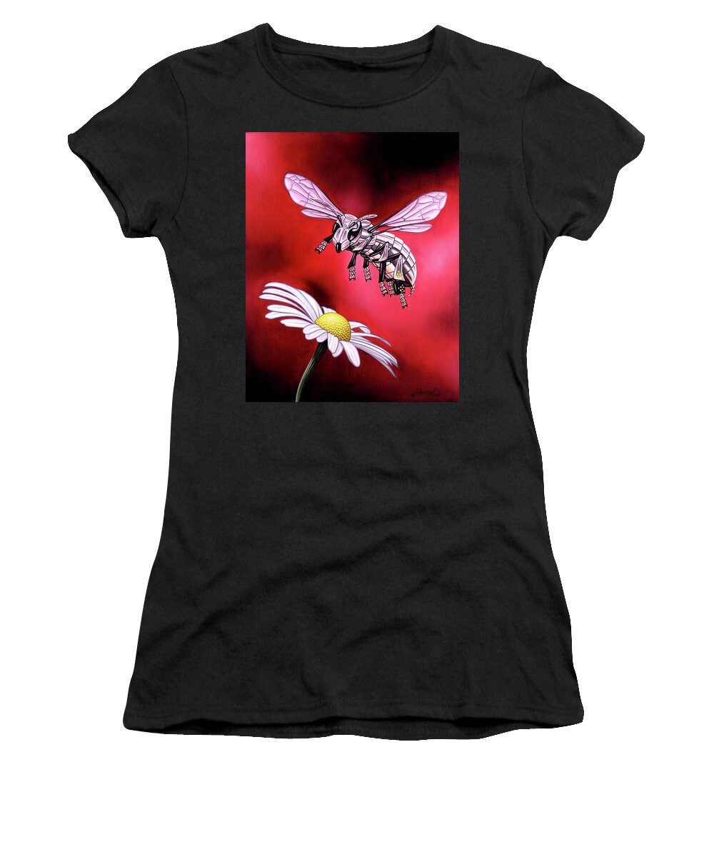  Women's T-Shirt featuring the painting Attack of the Silver Bee by Paxton Mobley