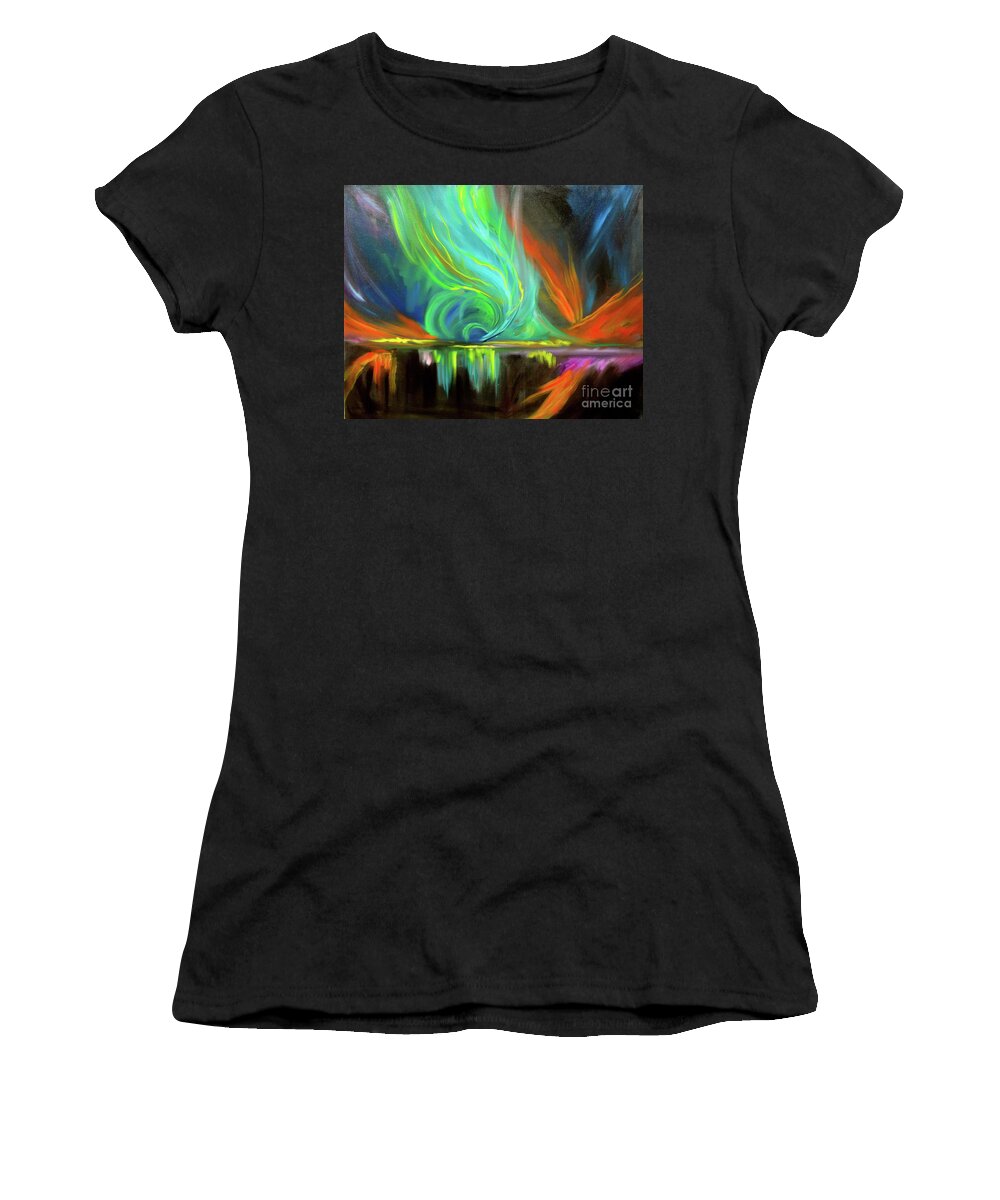 Modern Abstract Expressionism Women's T-Shirt featuring the painting Aurora Borealis by Jenny Lee