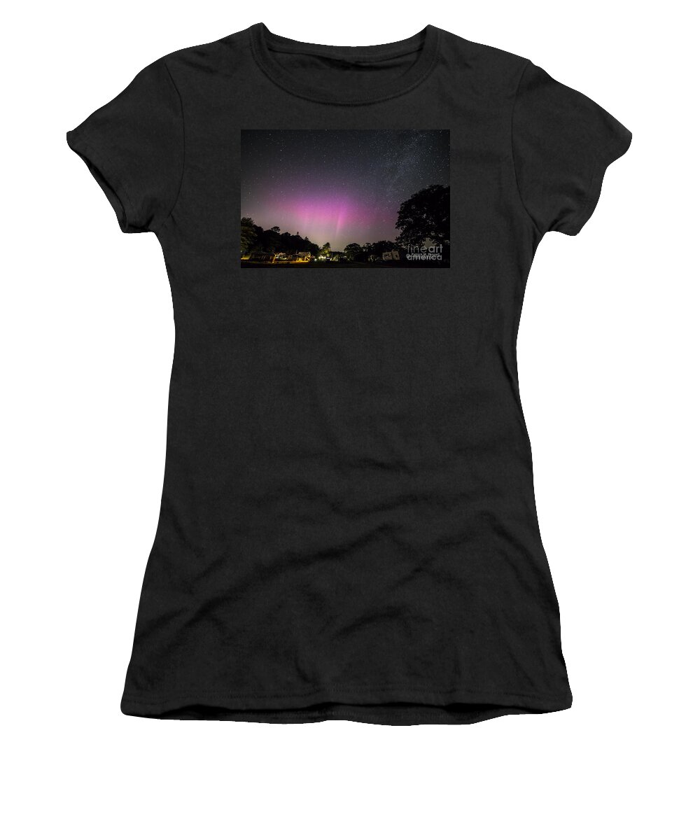 Sagadahoc Bay Campground Women's T-Shirt featuring the photograph Aurora Over Sagadahoc Bay Campground by Patrick Fennell