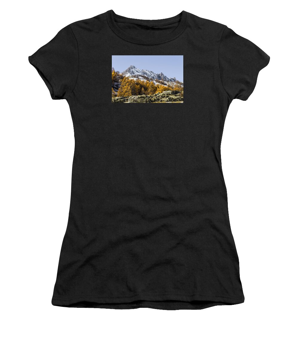 Mountain Landscape Women's T-Shirt featuring the photograph Autumn in the French Alps by Paul MAURICE