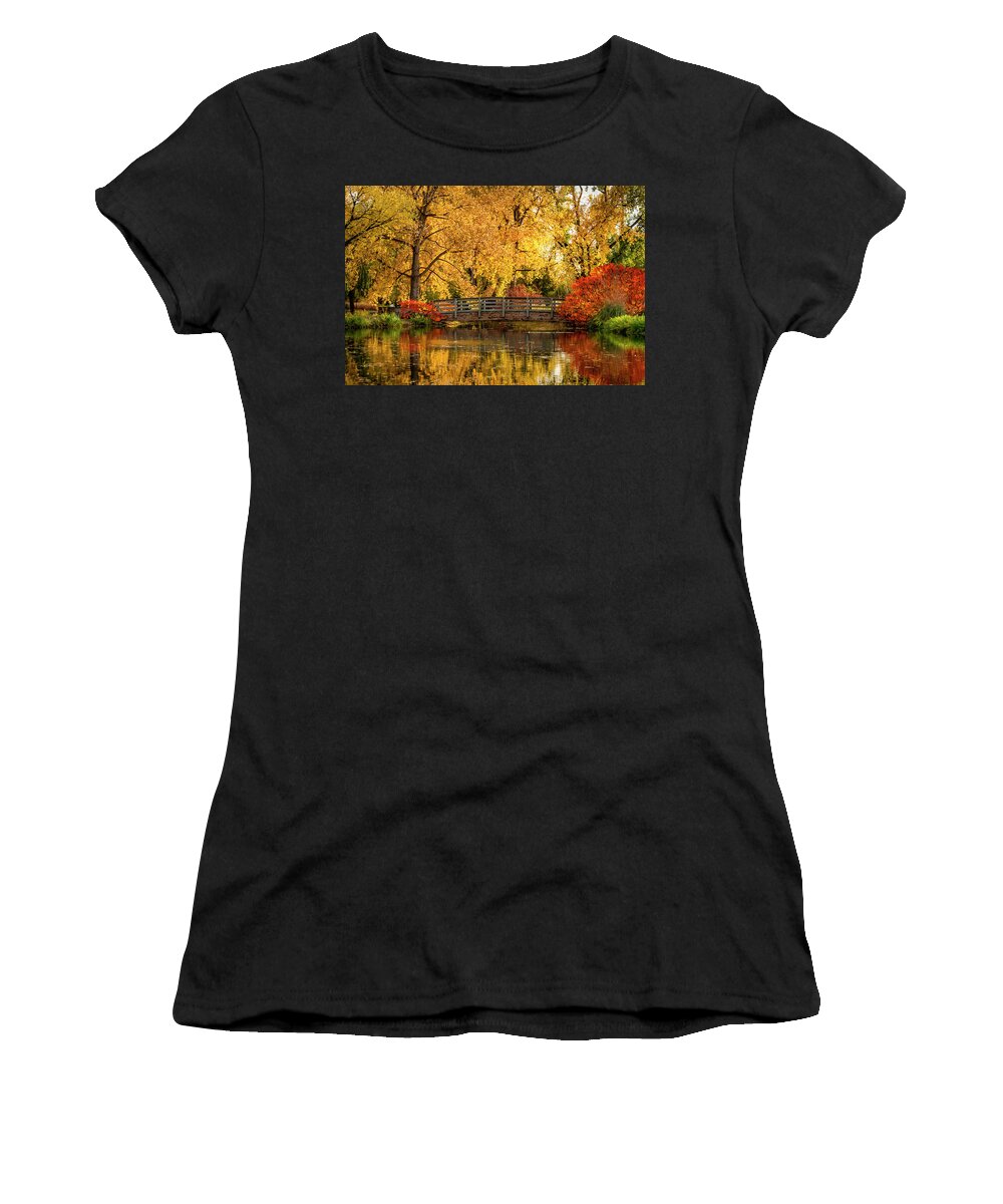 Hudson Gardens Women's T-Shirt featuring the photograph Autumn in the Park by Teri Virbickis