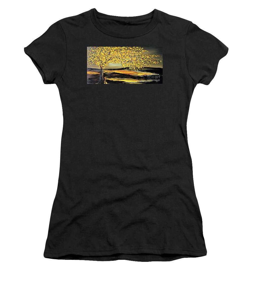 Contemporary Paintings Women's T-Shirt featuring the painting Autumn by Preethi Mathialagan