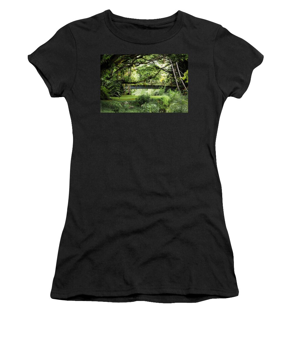 Tropical Women's T-Shirt featuring the photograph Bamboo Bridge in Forest by Debbie Karnes