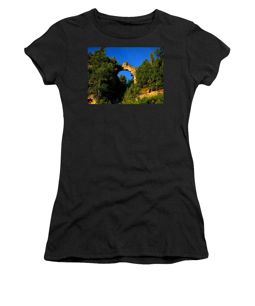 Mackinac Island Women's T-Shirt featuring the photograph Beneath Arch Rock by Keith Stokes