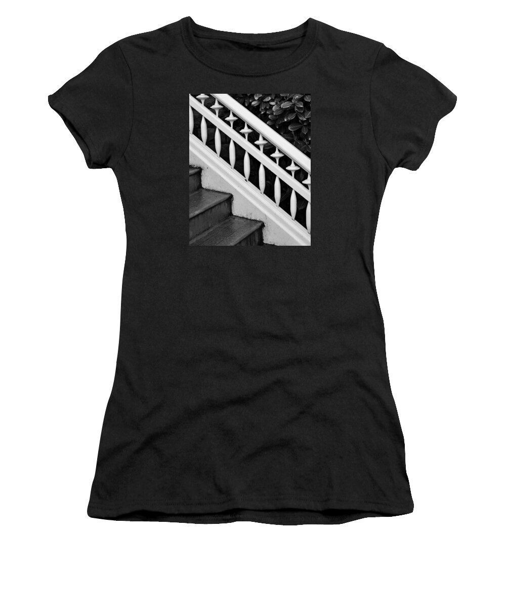 Victorian Banister In Black And White Women's T-Shirt featuring the photograph Banister In Black And White by Michael Ramsey