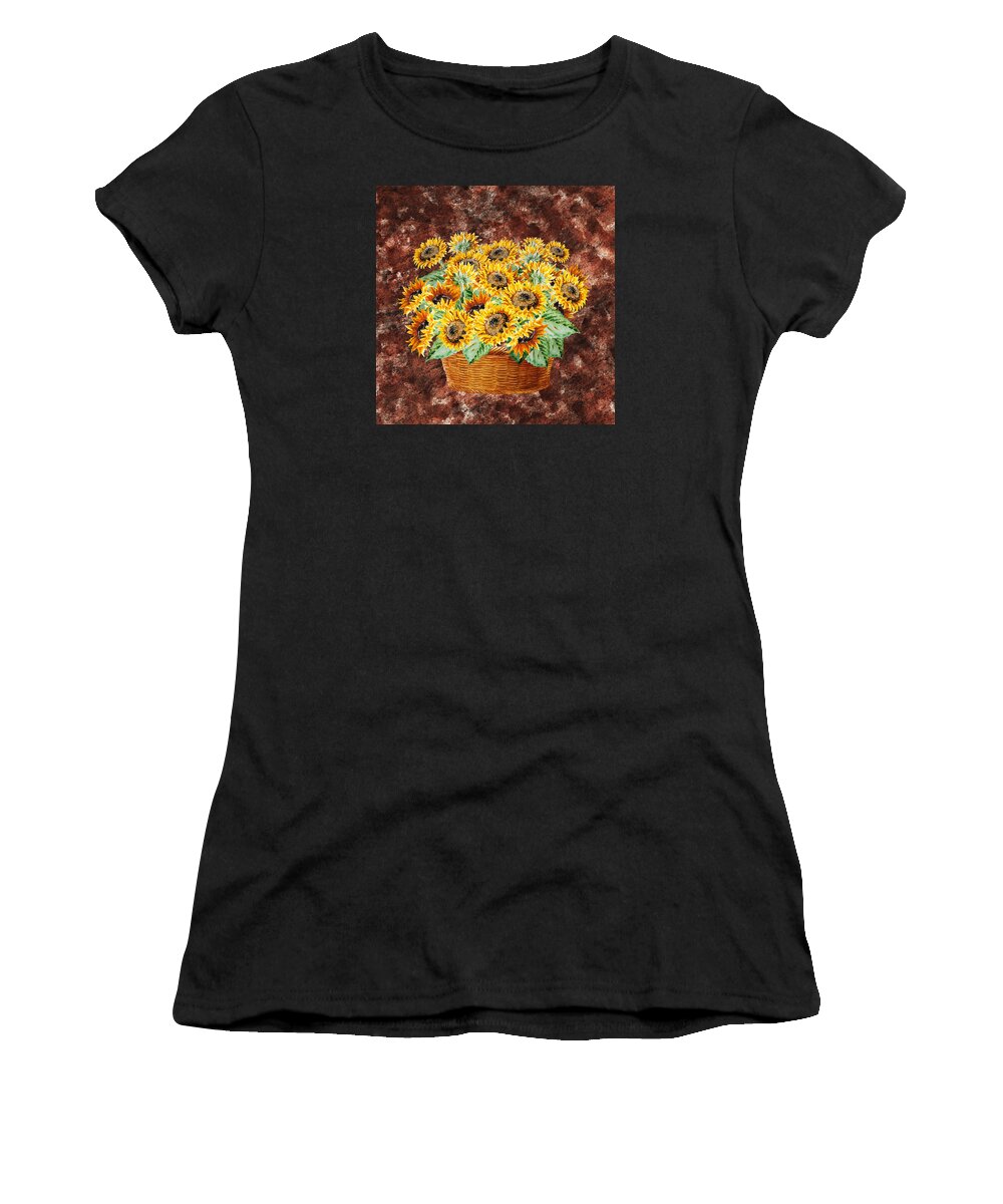 Sunflowers Women's T-Shirt featuring the painting Basket With Sunflowers by Irina Sztukowski