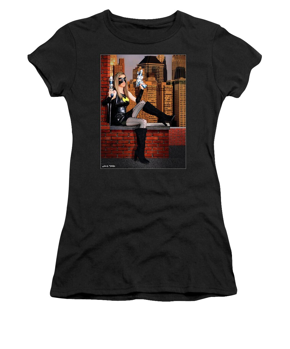 Bat Woman Women's T-Shirt featuring the photograph Bat Gal With Ray Guns by Jon Volden