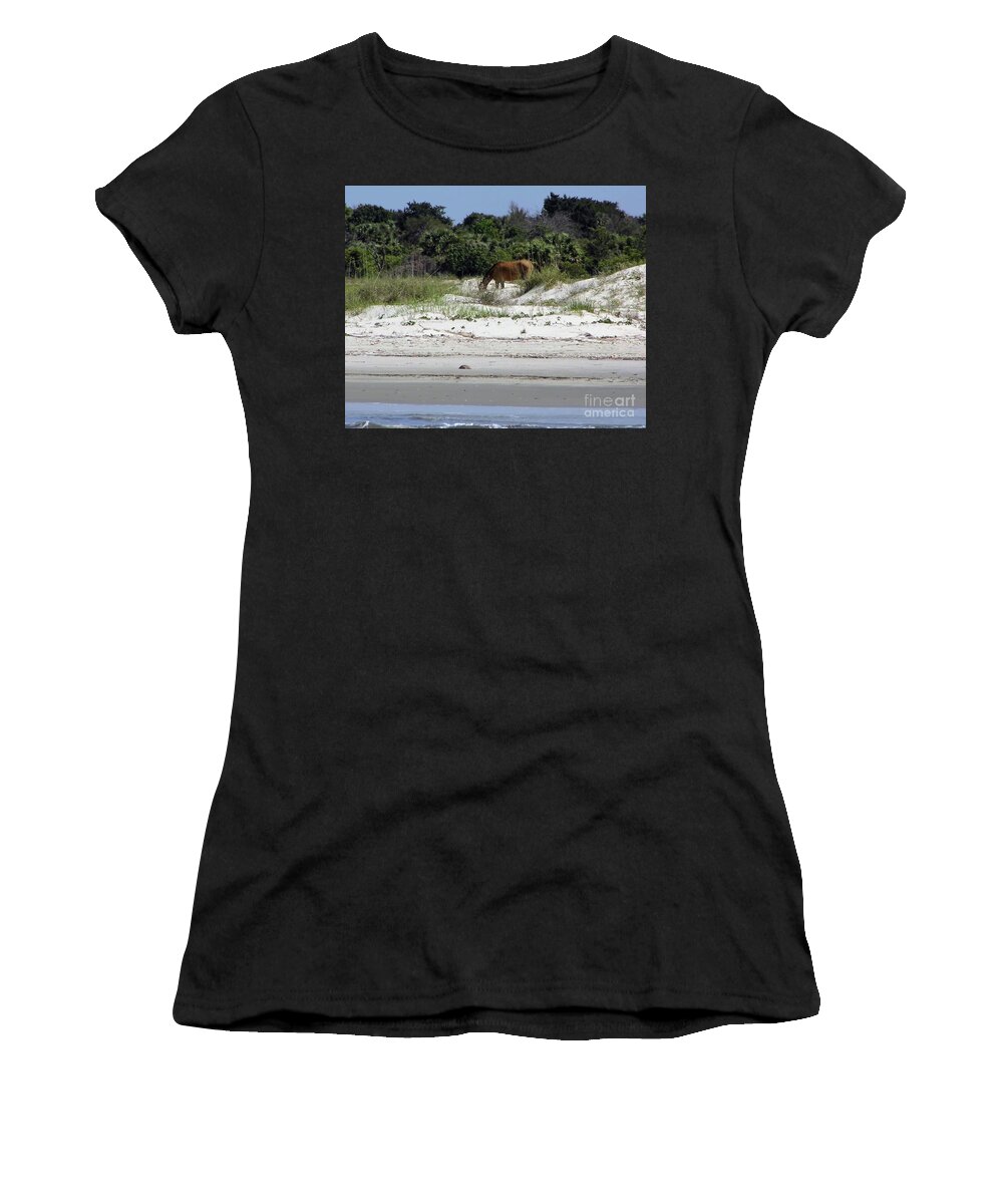 Wild Horse Women's T-Shirt featuring the photograph Bay At The Beach by D Hackett