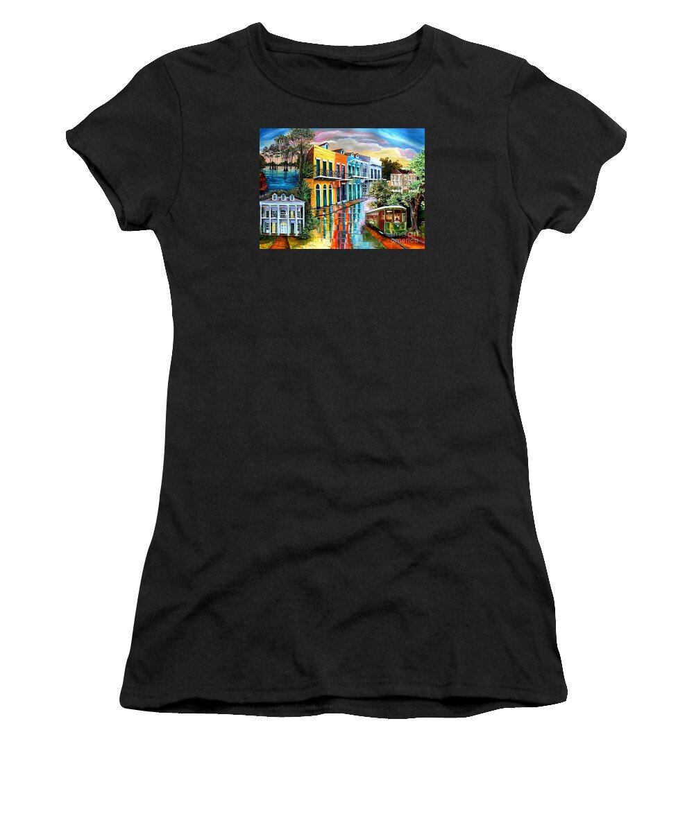 New Orleans Women's T-Shirt featuring the painting Bayou to the Big Easy by Diane Millsap