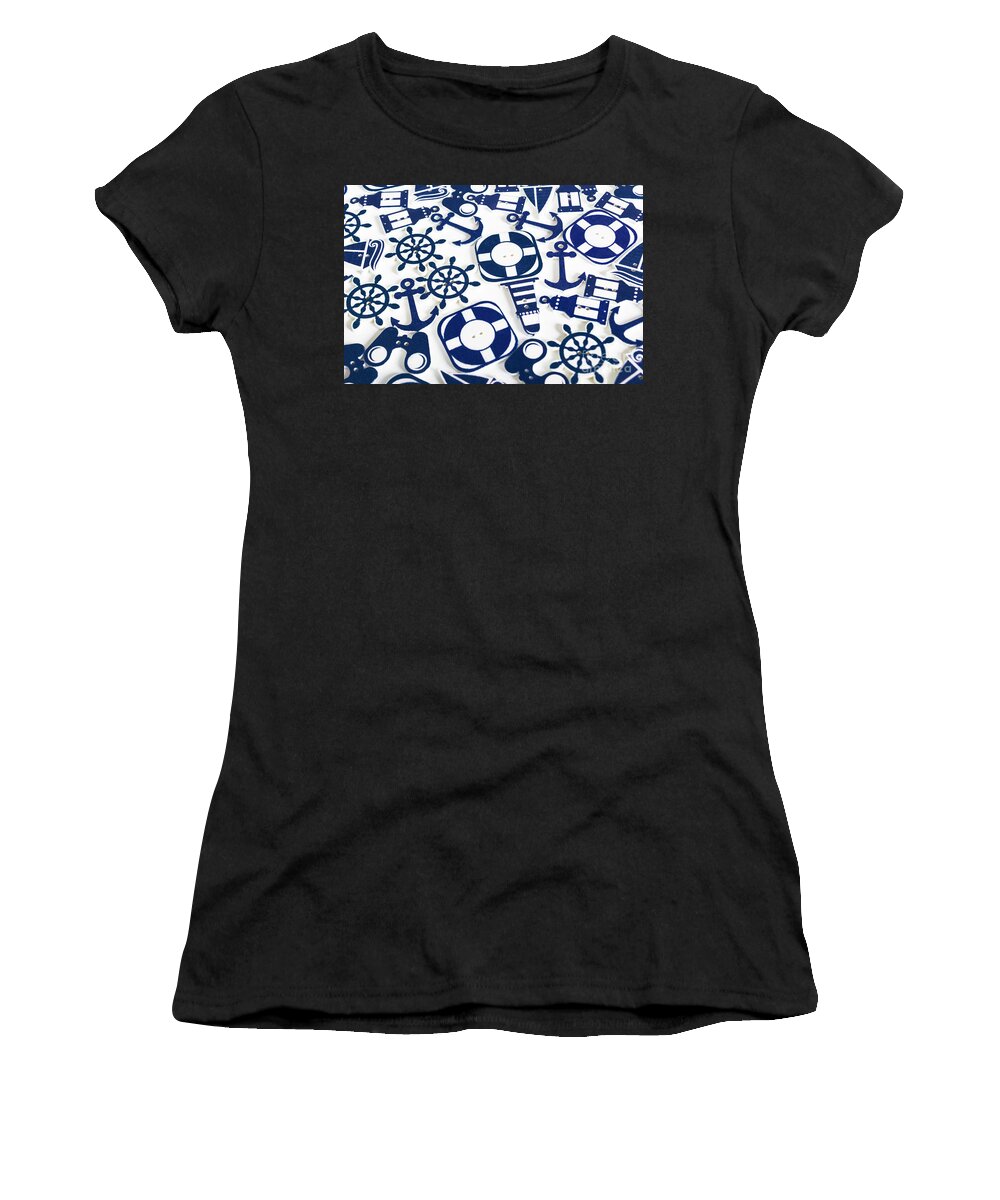 Seafaring Women's T-Shirt featuring the photograph Beach blue background by Jorgo Photography