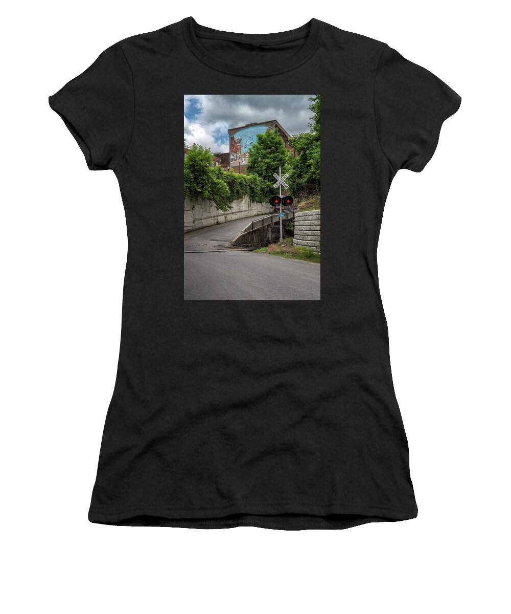 Bellows Falls Vermont Women's T-Shirt featuring the photograph Bellows Falls RR Crossing by Tom Singleton