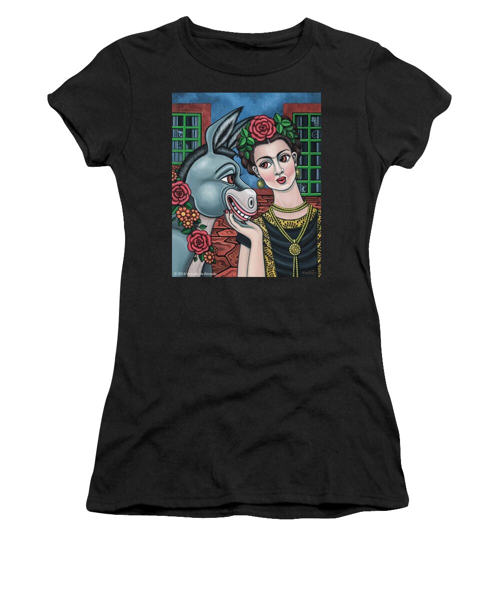 Hispanic Art Women's T-Shirt featuring the painting Beso or Fridas Kisses by Victoria De Almeida