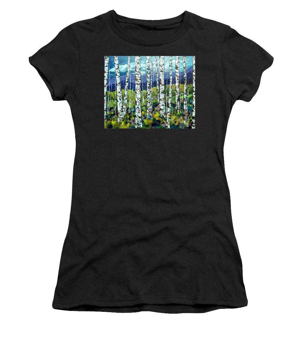 Trees Women's T-Shirt featuring the painting Beyond the Birch by Wendy Provins