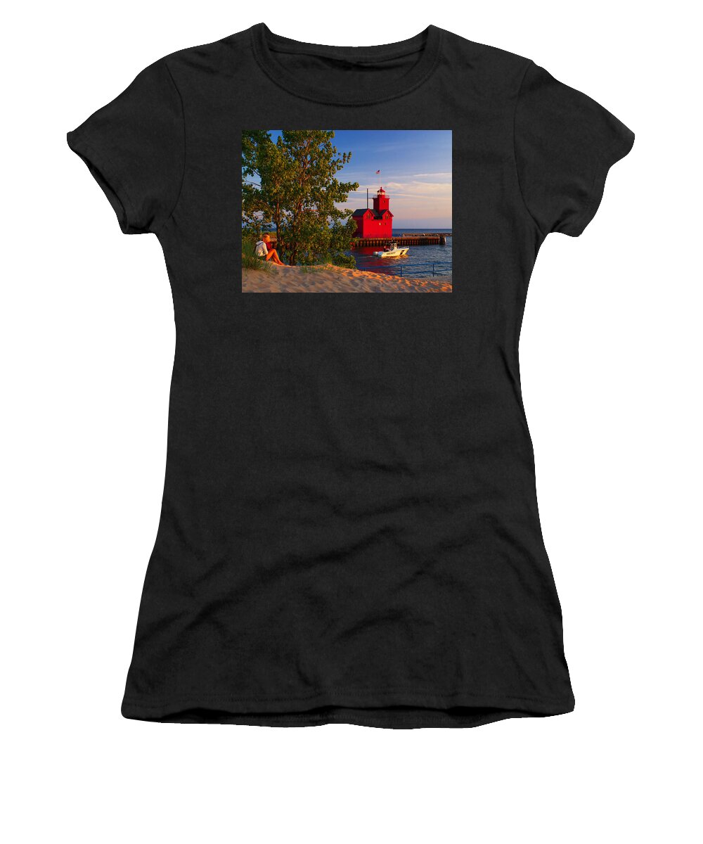 Breakwater Women's T-Shirt featuring the photograph Big Red Lighthouse by Nick Zelinsky Jr