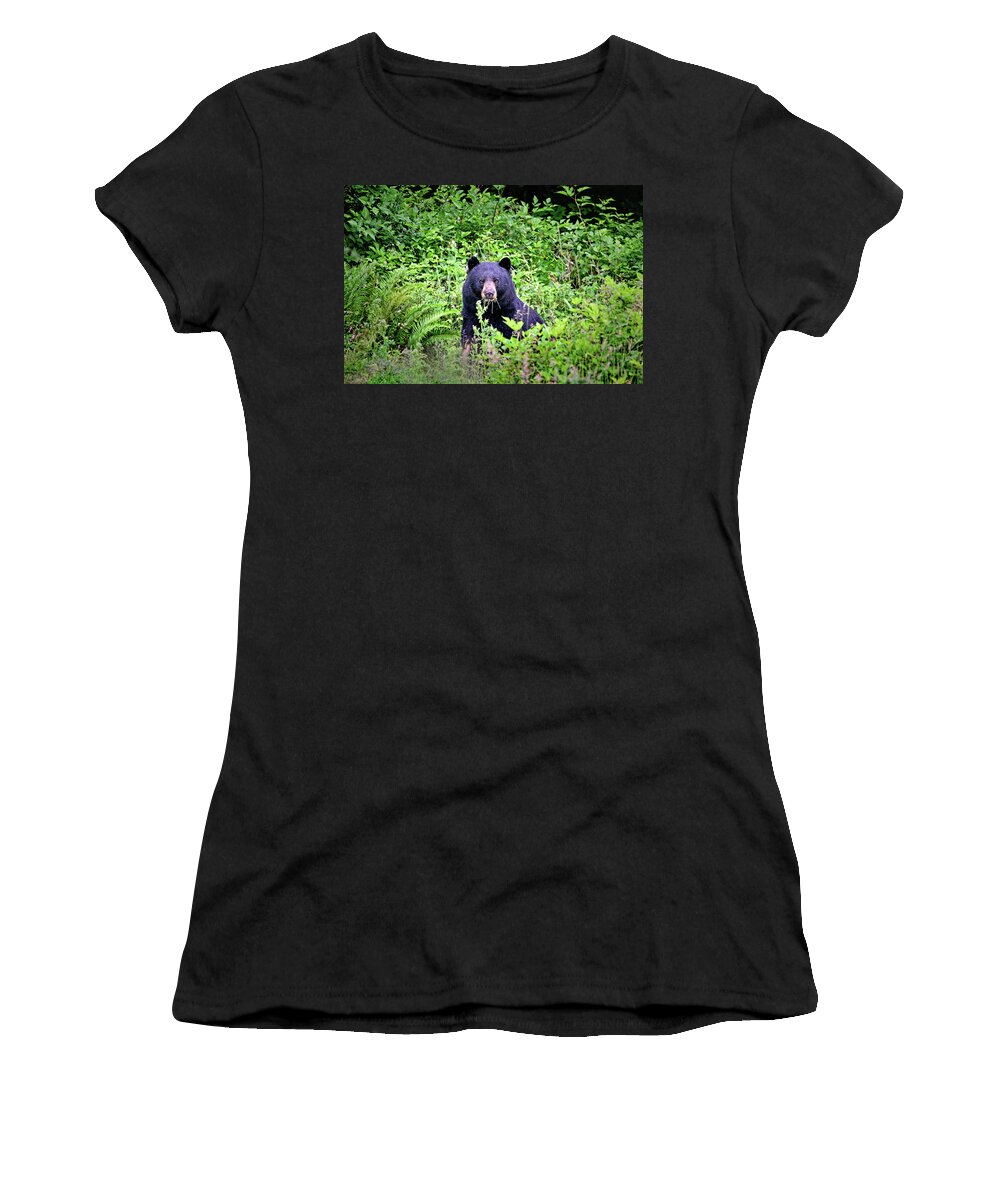 Bears Women's T-Shirt featuring the photograph Black Bear Eating His Veggies by Peggy Collins