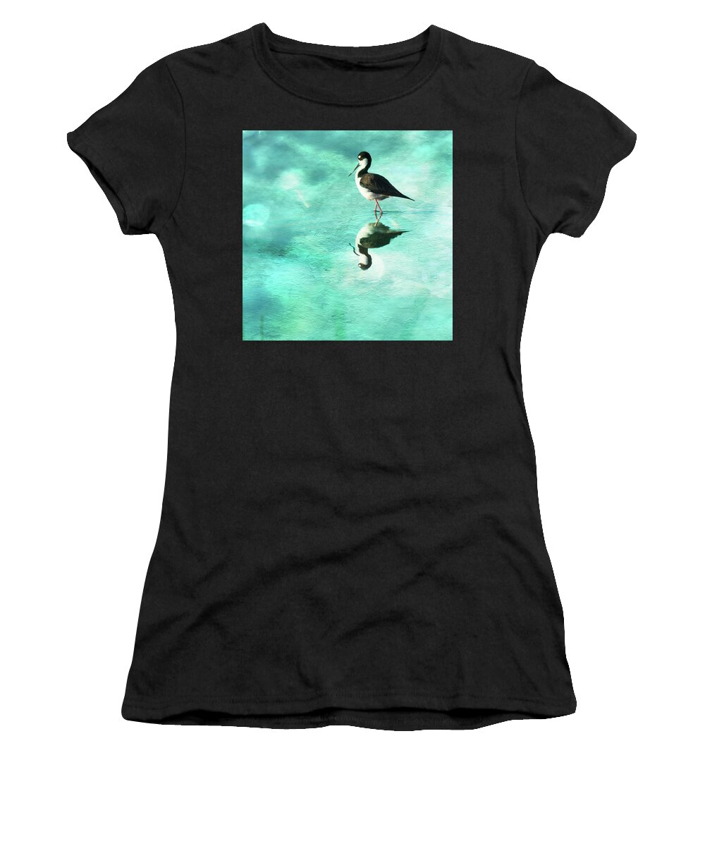 Debra Martz Women's T-Shirt featuring the photograph Black-necked Stilt with Textured Water by Debra Martz