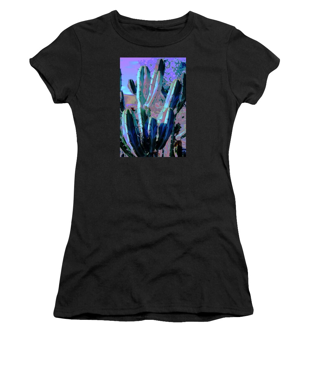 Abstract Women's T-Shirt featuring the photograph Blue Flame Cactus Moonglow by M Diane Bonaparte