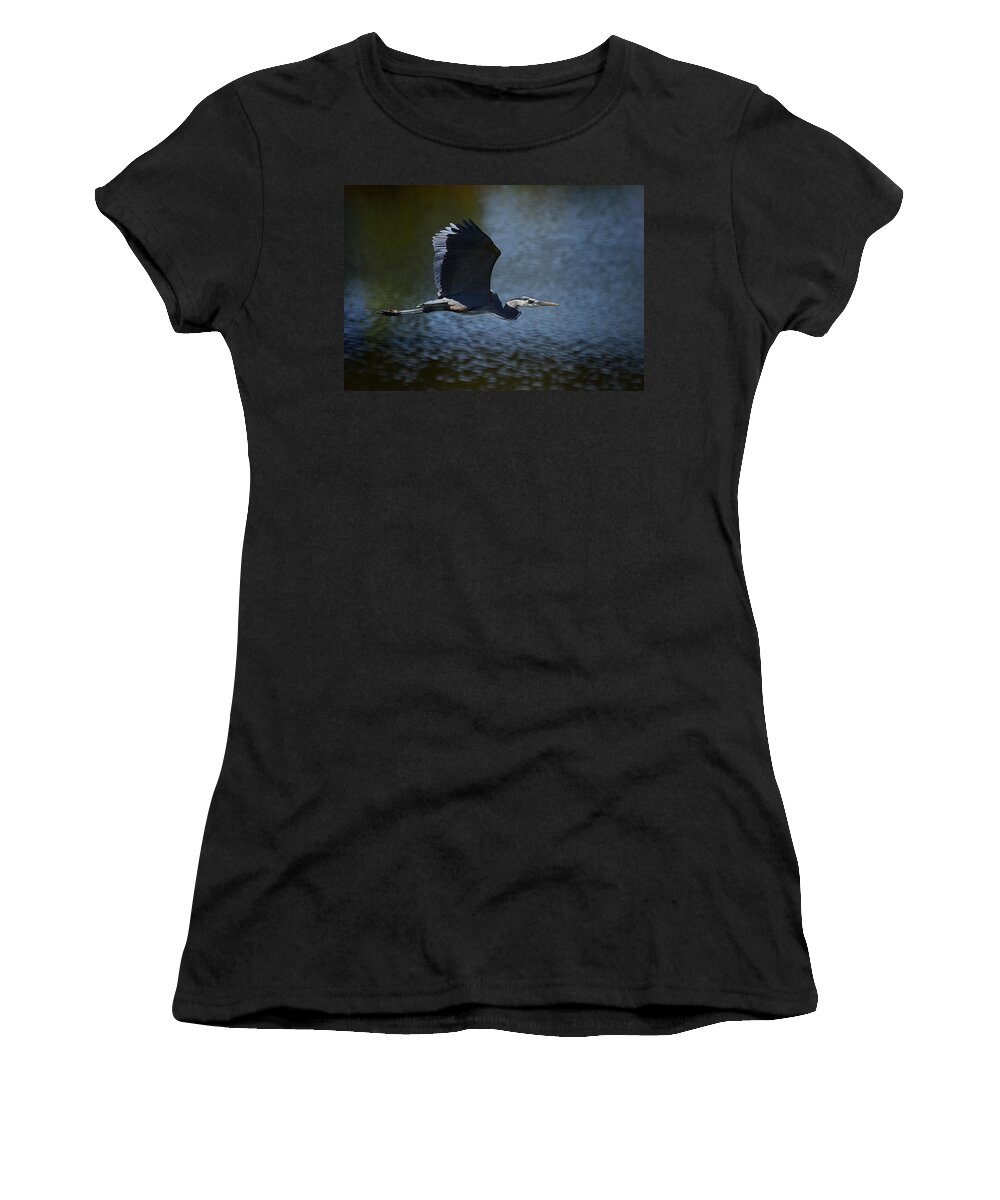 Great Blue Heron Women's T-Shirt featuring the photograph Blue Heron Skies by Saija Lehtonen