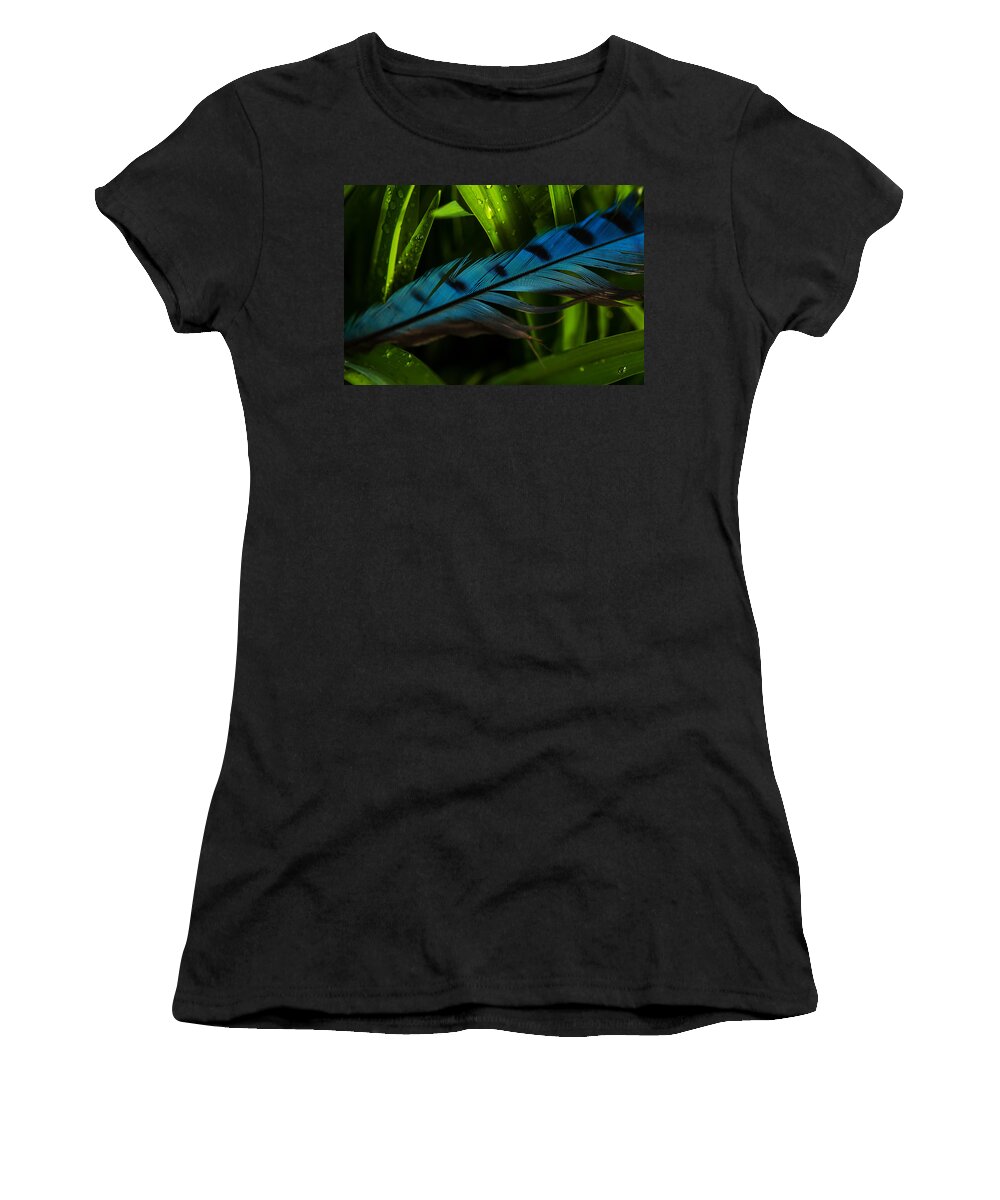 Blue Jay Feather Women's T-Shirt featuring the photograph Blue Jay Feather by Karol Livote