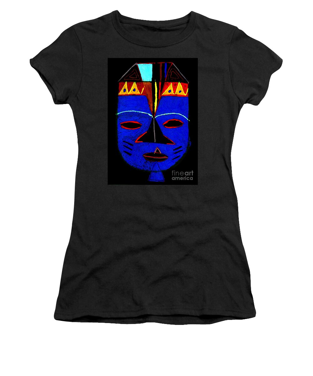 African Masks Women's T-Shirt featuring the pastel Blue Mask by Angela L Walker