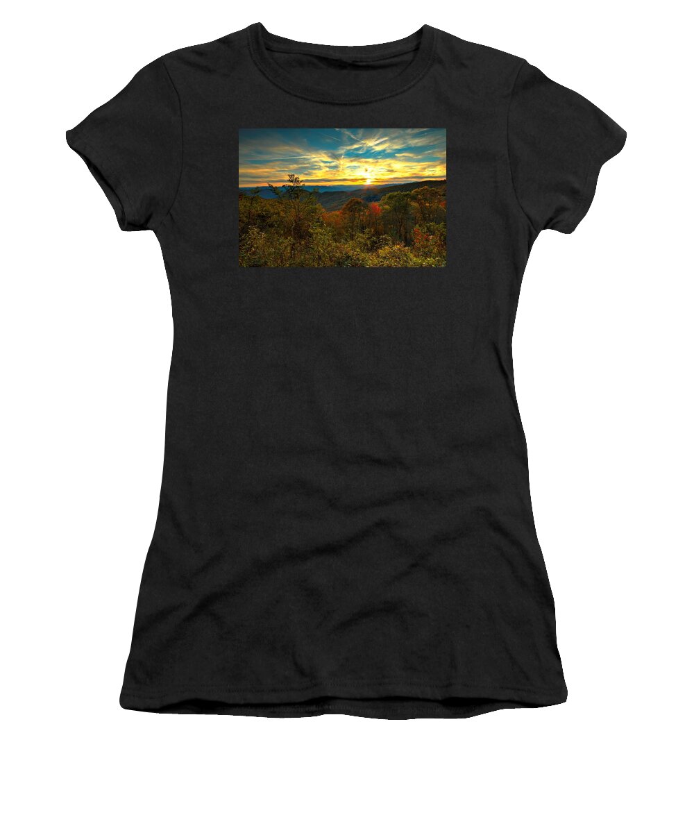 Carol R Montoya Women's T-Shirt featuring the photograph Blue Ridge Sunsets by Carol Montoya