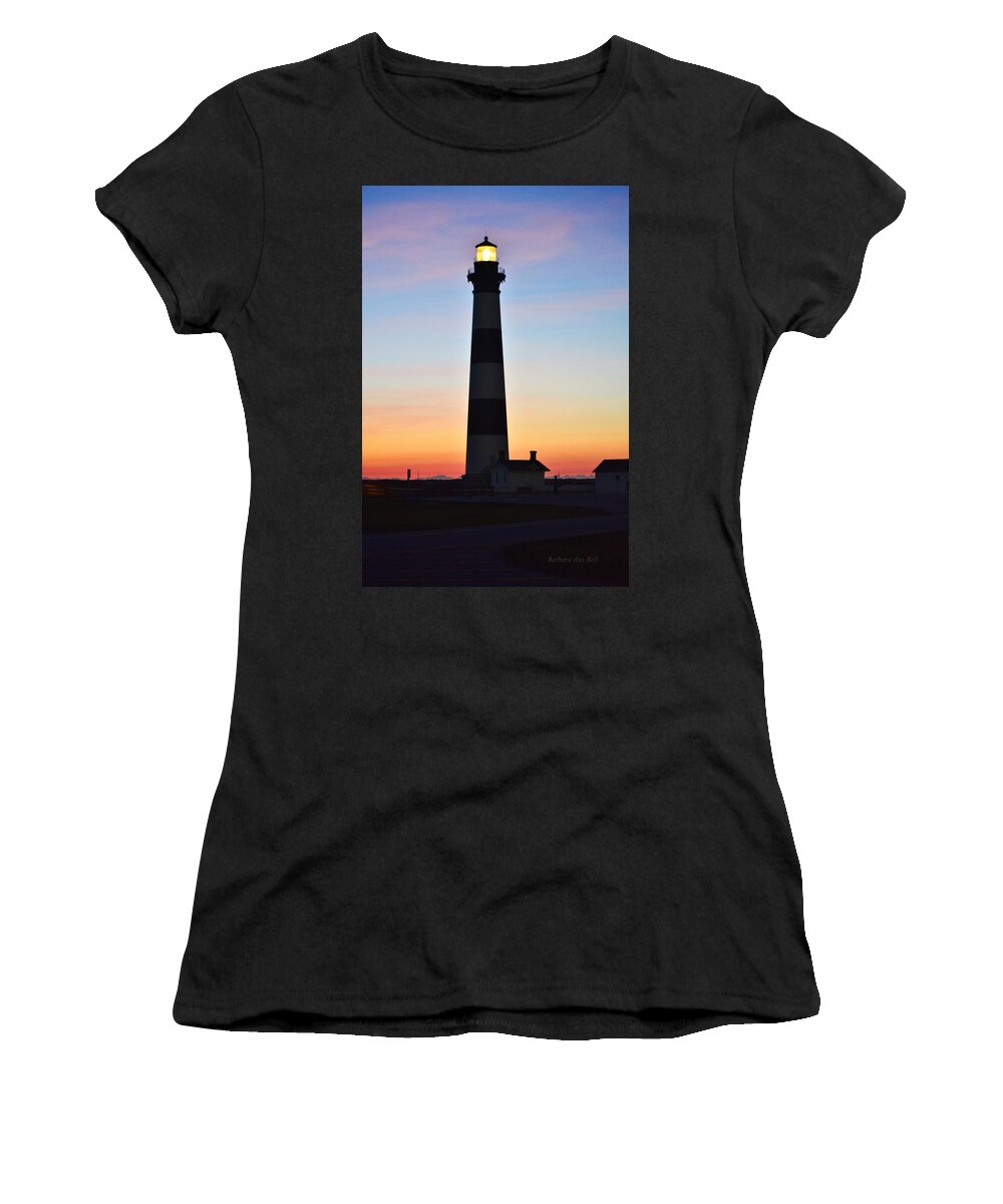 Obx Sunrise Women's T-Shirt featuring the photograph Bodie Lighthouse at Sunrise by Barbara Ann Bell