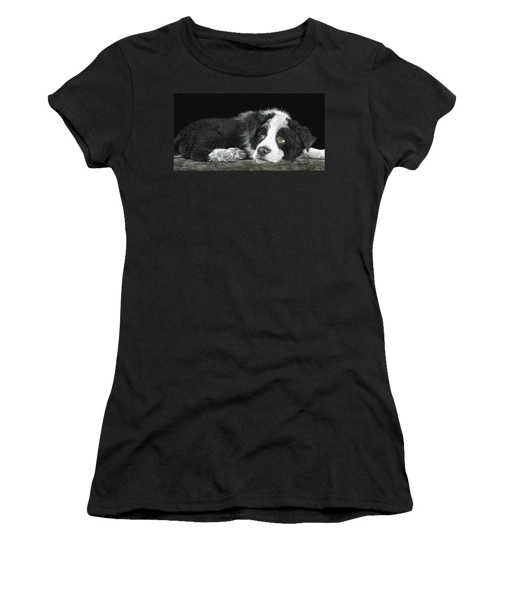 Border Collie Women's T-Shirt featuring the drawing Border Collie Pup for Limited Items by Ann Ranlett