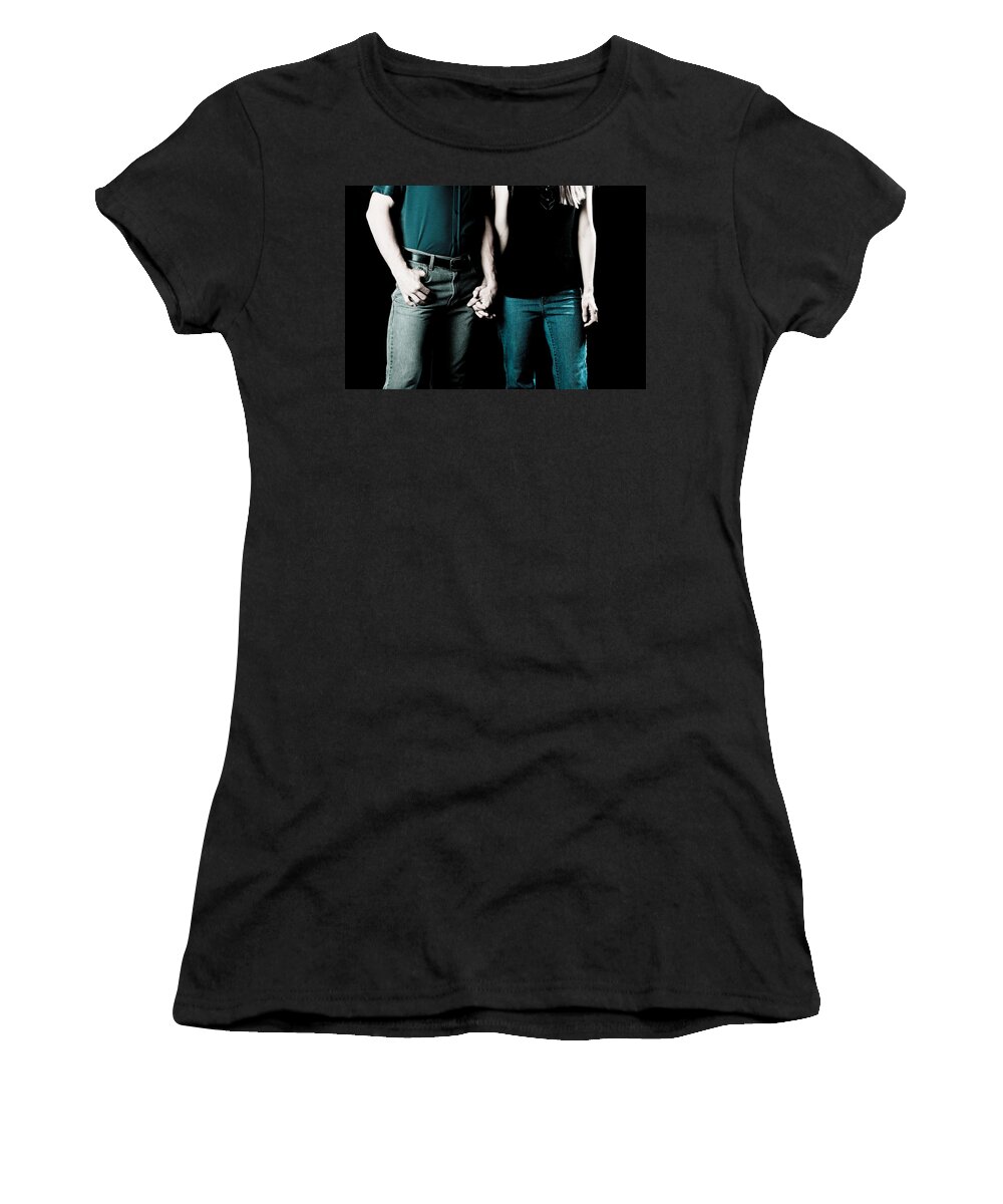 Couple Holding Hands Women's T-Shirt featuring the photograph Boy and Girl sitting in a ... by Scott Sawyer