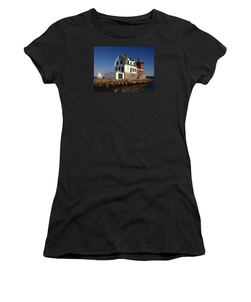 Breakwater Lighthouse Women's T-Shirt featuring the photograph Breakwater Lighthouse by Jewels Hamrick