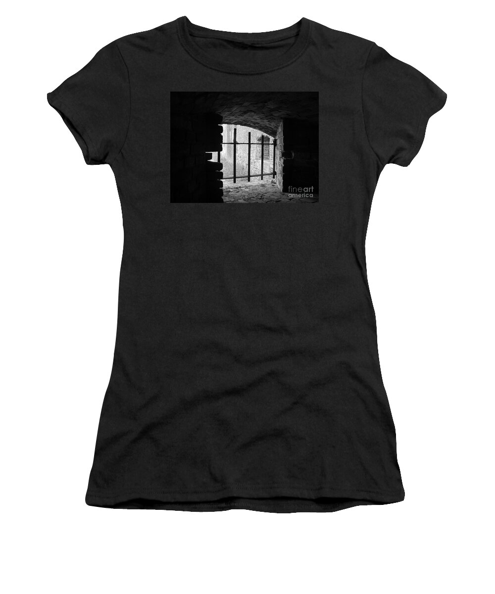 Black And White Women's T-Shirt featuring the photograph Brick Window by Michelle Powell