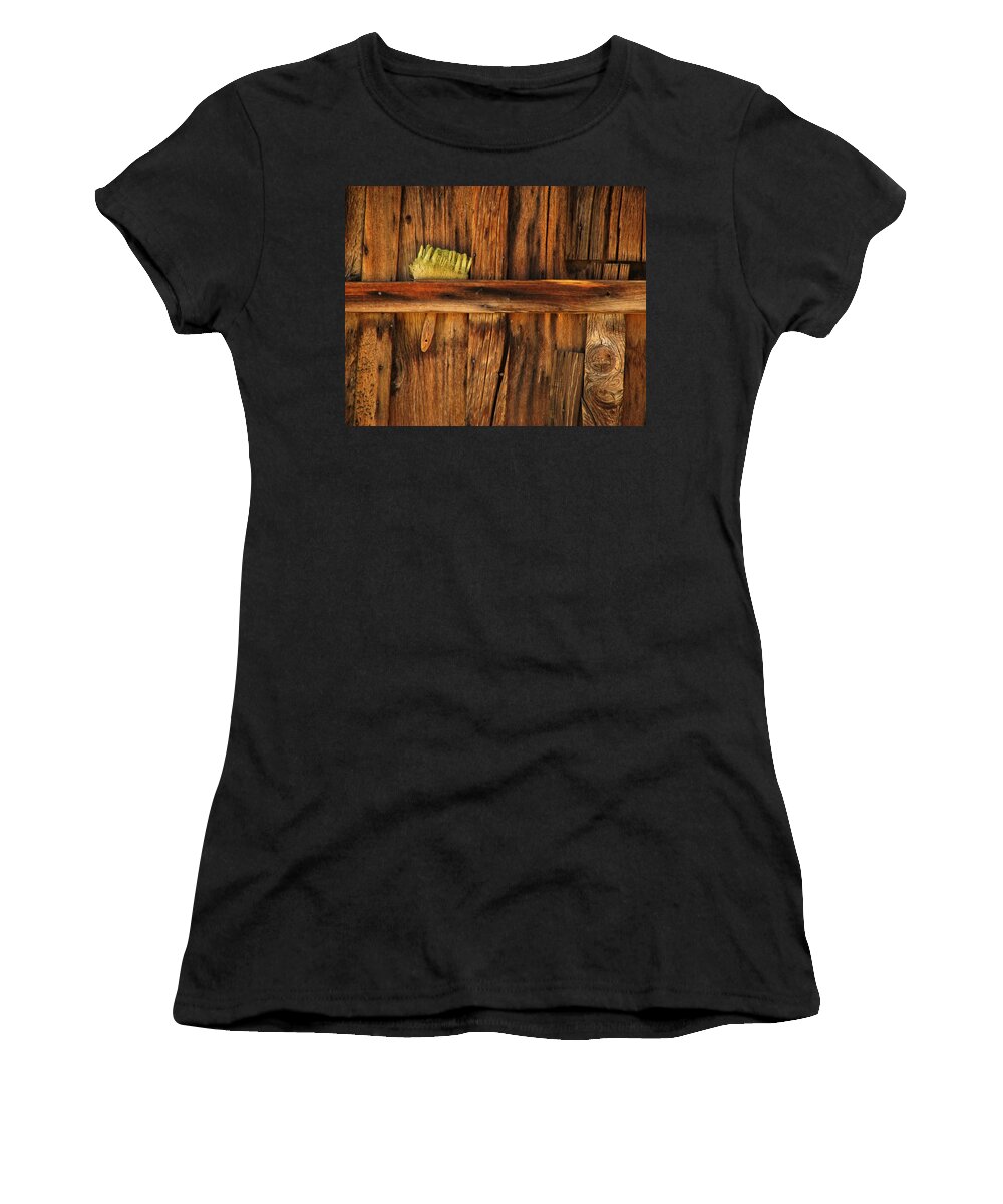 Darin Volpe Abandoned Women's T-Shirt featuring the photograph Brush Strokes - Abandoned Shed in Mojave Desert, California by Darin Volpe