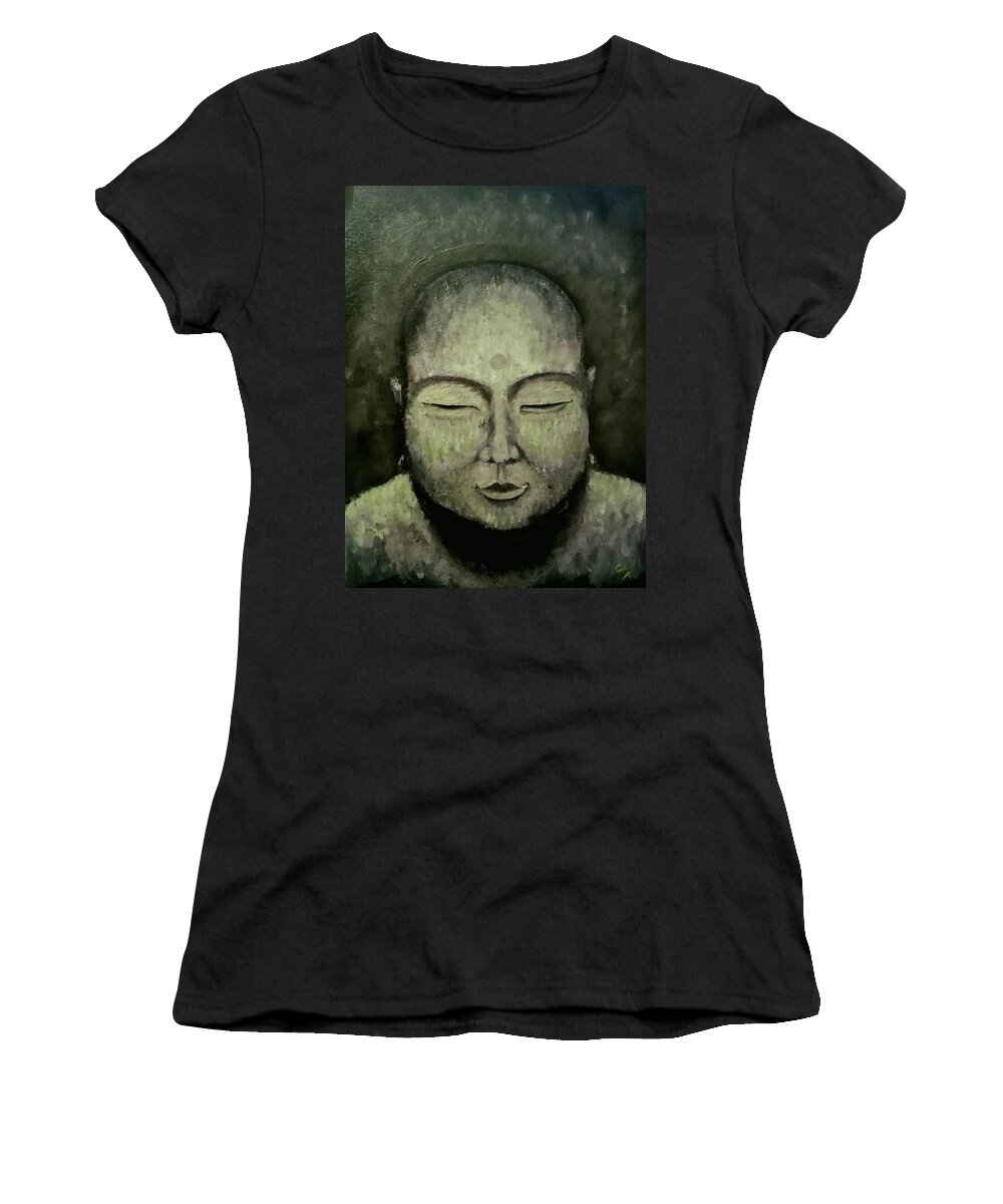 Buddha Women's T-Shirt featuring the painting Buddha in Green by Carole Hutchison