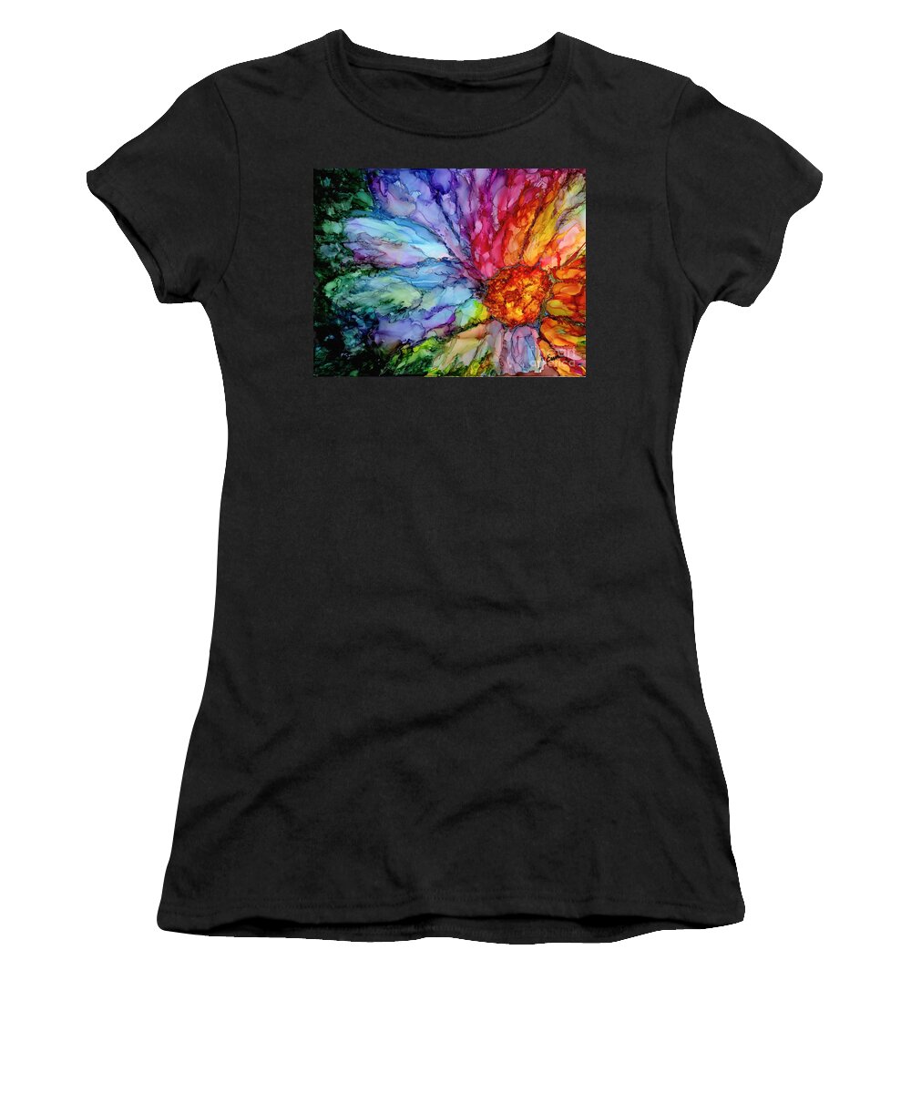 Flower Women's T-Shirt featuring the painting Bursting through the Shadows by Eunice Warfel