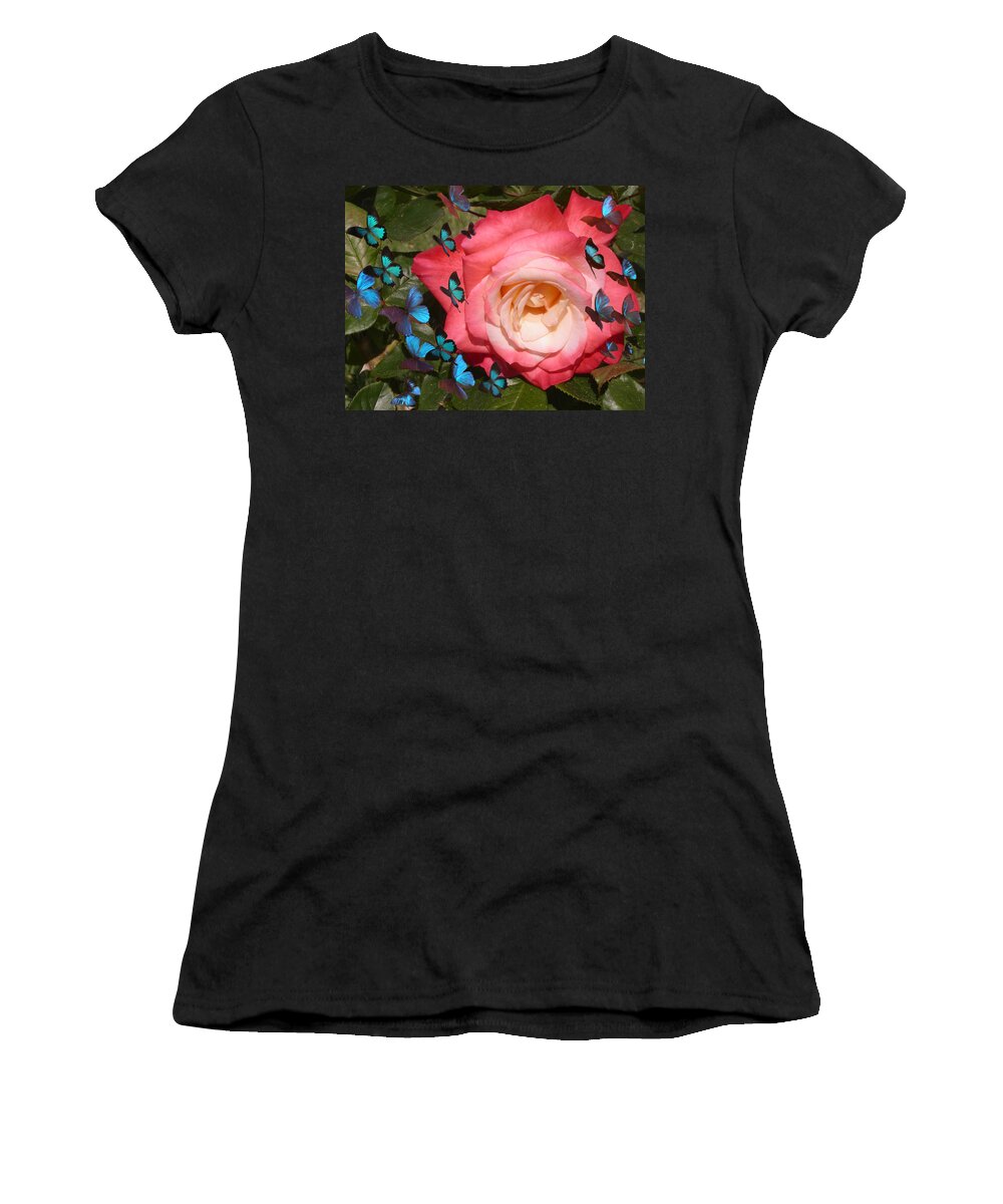 Rose Women's T-Shirt featuring the photograph Butterfly Kisses by Anne Cameron Cutri