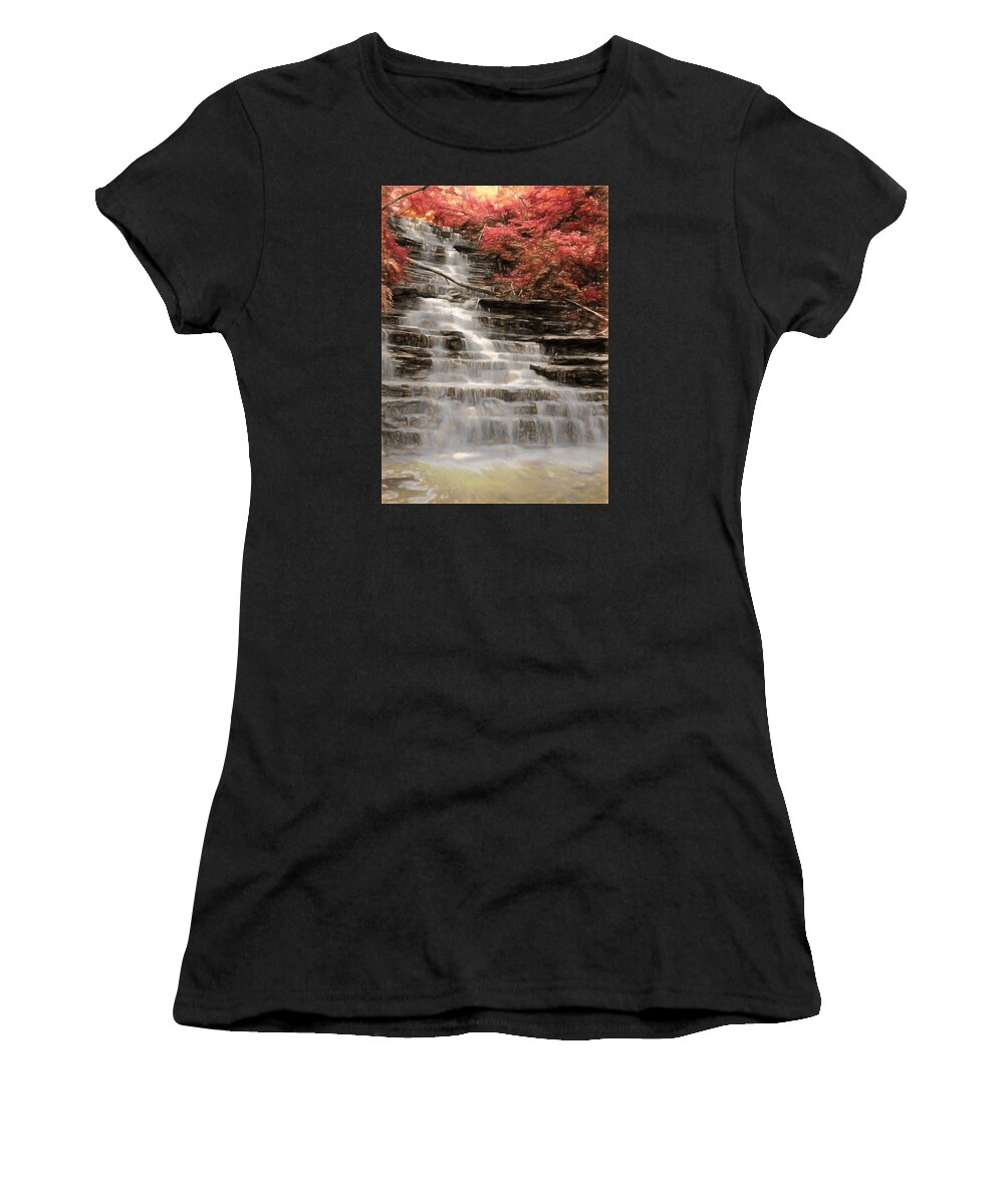 Landscape Women's T-Shirt featuring the digital art Buttermilk Falls by Charmaine Zoe