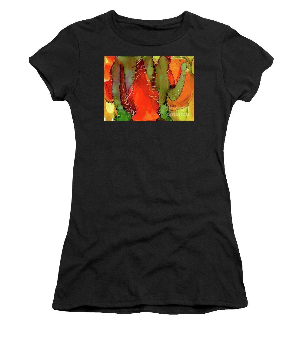 Alcohol Ink Art Women's T-Shirt featuring the painting Cactus by Yolanda Koh