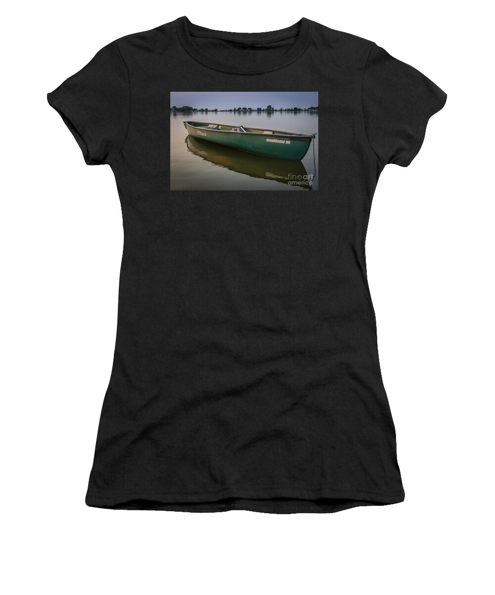 Sunset Women's T-Shirt featuring the photograph Canoe Stillness by Joann Long